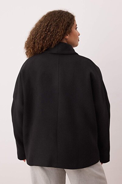 Trendyol Curve Jachetă scurtă oversize din lână neagră, cașmir, TWOAW26DD00009