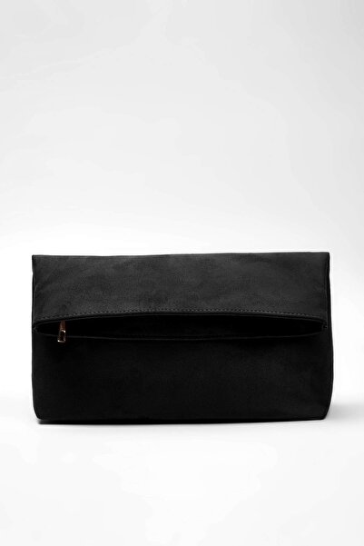TRENDYOL SHOES Black Suede Women's Clutch Handbag Takaw26Py00008