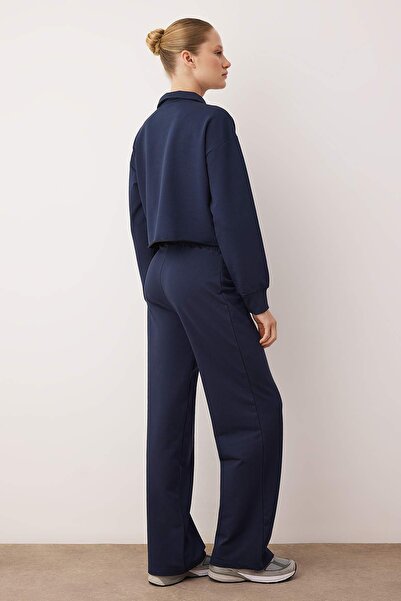 Trendyol Collection Navy Blue Polo Neck Buttoned Relaxed/Casual Fit Knitted Tracksuit Set Twoaw26Em00013
