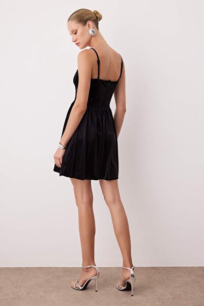 Trendyol Collection Black Solid Button Knitted Velvet Mini Unlined Dress Tpraw26El00028