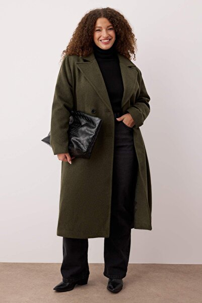 Trendyol Curve Χακί Oversize Παλτό TBBAW23KB00002