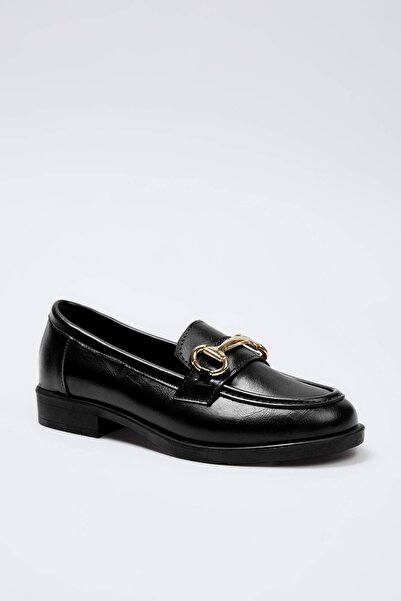 TRENDYOL SHOES Black Metal Accessory Detailed Women's Loafer Shoes Takaw26La00007