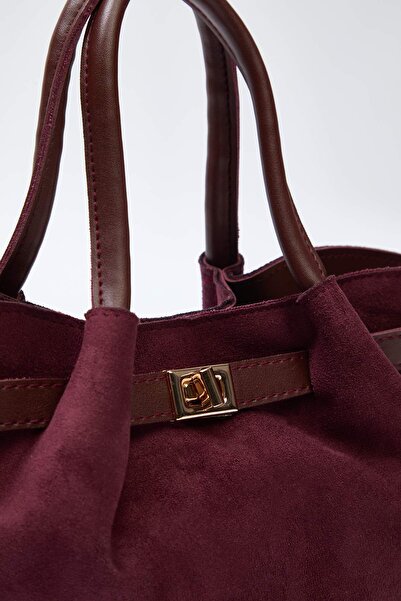 TRENDYOL SHOES Burgundy Suede Crossbody Hand and Shoulder Mini City Bag Twoss25Oc00003
