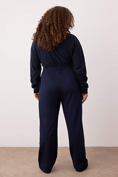 Trendyol Curve Navy Blue Wide Cut Slim Knitted Large Size Sweatpants Tbbaw23Aj00007