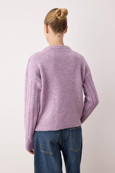 Trendyol Collection Lilac Soft Texture Button Detail Wide Fit Knitwear Cardigan Twoaw26Hi00153