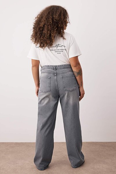 Trendyol Curve Gray High Waist Wide Leg Plus Size Wide Leg Jeans Tbbss24Cj00050