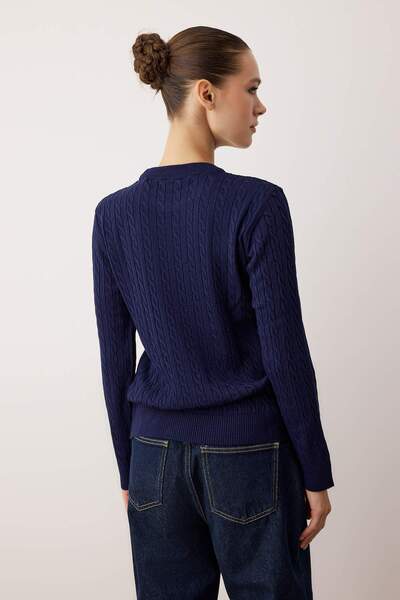 Trendyol Collection Marineblauer, mit Pferde bestickter, dünner Strickpullover mit Haarstruktur TWOAW26KZ00122