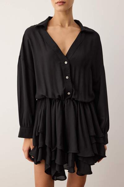 Trendyol Collection Black Super Mini Skirt Flywheel Detailed Woven Chiffon Dress Twoaw26El00310