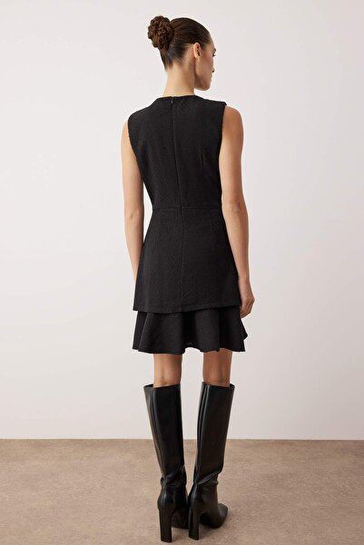 Trendyol Collection Black Buttoned Short / Mini Tweed Woven Dress Twoaw26El00068