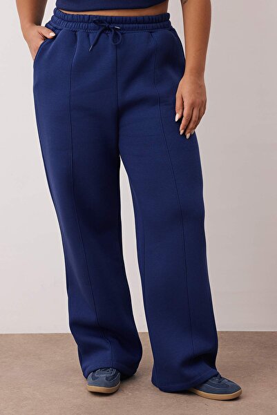 Trendyol Curve Тъмносин комплект от 3 части с поларена подплата, плетен, голям размер, свободен, TBBAW26TS00001