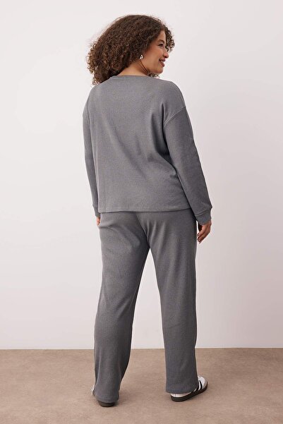 Trendyol Curve Темно-сірий меланж Салоніки Трикотажний великий розмір Спортивний костюм TBBAW23AI00002