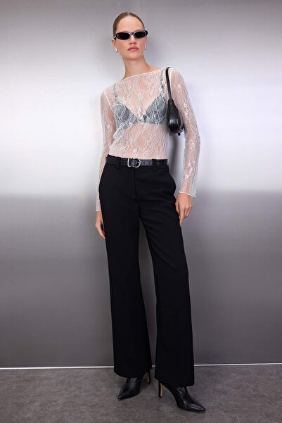 Trendyol Collection Λευκή Regular Fit Boat Lace Lace Stretch πλεκτή μπλούζα TWOSS23BZ00795