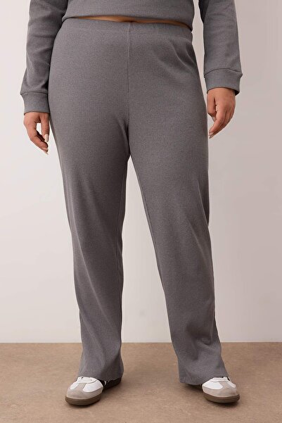 Trendyol Curve Темно-сірий меланж Салоніки Трикотажний великий розмір Спортивний костюм TBBAW23AI00002