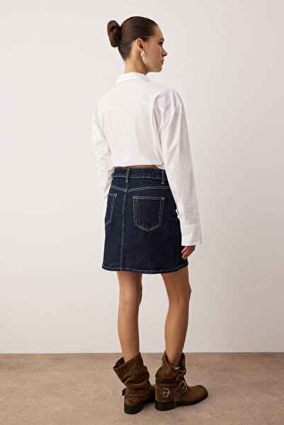 Trendyol Collection Dark Blue Mini Basic Denim Skirt Twoaw26Et00124