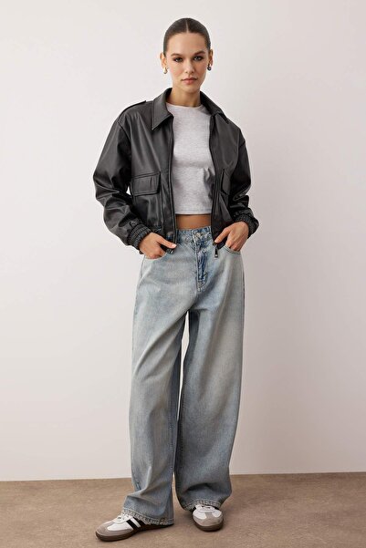 Trendyol Collection Відкриті сині джинси з широким кроєм і високою талією TWOAW26JE00052