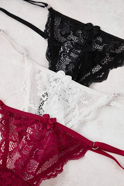 Trendyol Collection Πολύχρωμο εσώρουχο με δαντέλα 3 τεμαχίων με στάμπα THMAW26KU00044