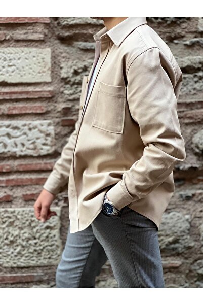 Fitmens Oversize Gabardin Pamuklu Hediye Kutulu Erkek Ceket Gömlek FS-003868 - Bej