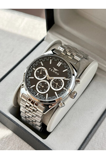 FERRO Gümüş Çelik Kordon Erkek Kol Saati FM11647A-A2 Fonksiyonları Aktif 3 AT...