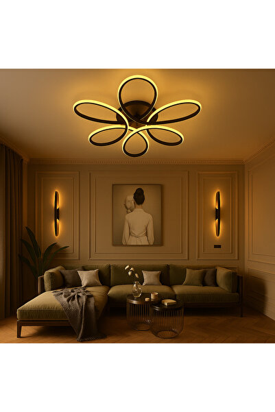 ZERRE Shop Avize Siyah FLOWA Plafonyer 3 RENK KUMANDALI Ledli Modern