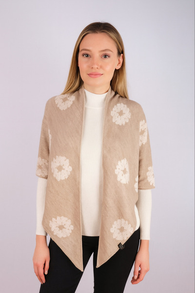 Sebir Moda Floral Patterned Double-Sided Knitwear Triangle Shawl