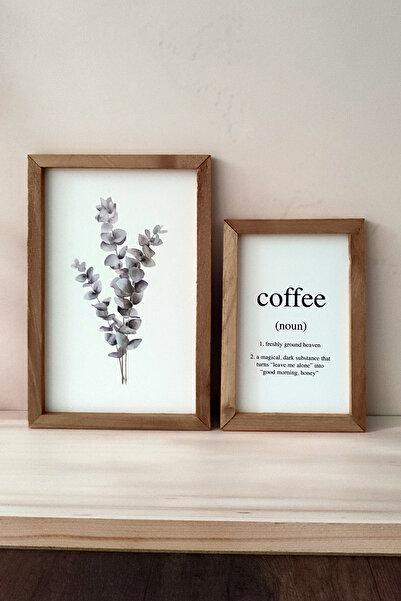 Wooden Factory Okaliptüs Coffee Ahşap Çerçeveli Tablo Seti