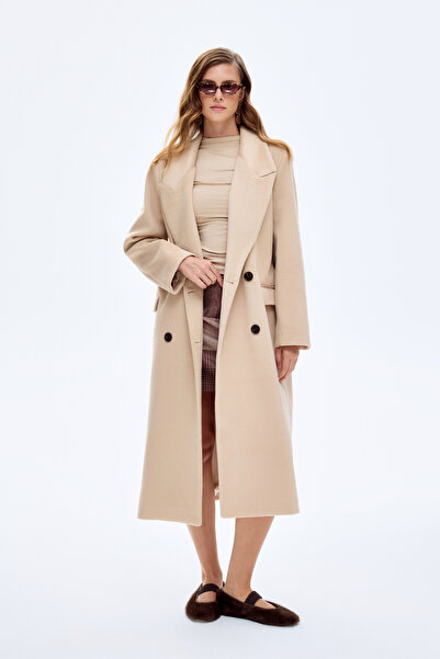 Quzu Palton lung din cașmir căptușit cu fante Stone