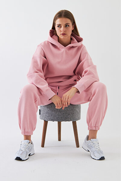 The Champ Clothing Oversize Unisex Tracksuit Set Pink – Basic, 3 Thread Ribbed Fleece; Hooded Top, Elasticated Bottom
