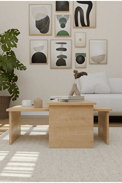 onehediye 2'li Orta Sehpa Zigon Olabilen Orta Sehpa Traverten Mermer Desen Mo...