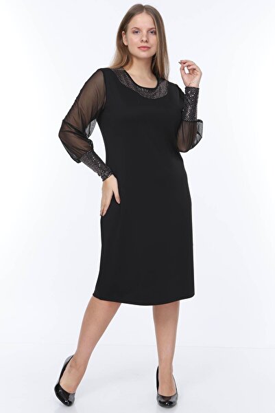 modayız Collar Sleeve Bright Copper Color Plus Size Dress 14E-0934