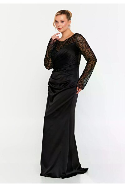 MAXXE 5885PSAT PAYETLİ SATEN ELBİSE