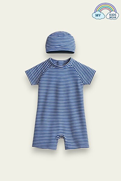 My Kids Wear Erkek Çocuk Çizgi Desenli Fermuarlı Boneli Mayo Takımı 11902