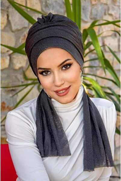 Aişe tesettür Antrasit Işıltılı Atkılı Bone