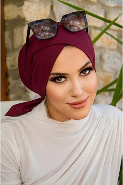 Aişe tesettür Koyu Bordo Hazır Çapraz Bone