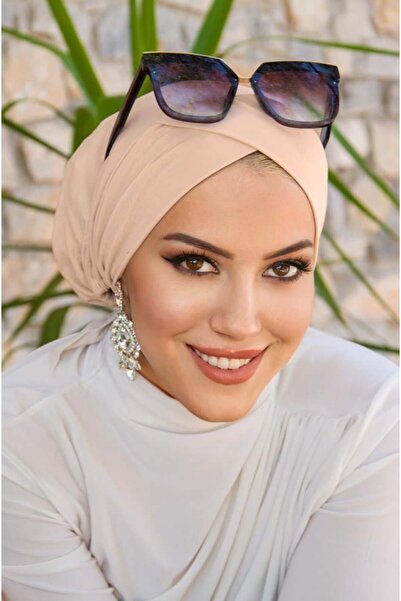 Aişe tesettür Bone Cream Cross-Banded Sea - Pool Cap