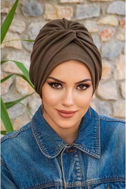 Aişe tesettür Ανοιχτό καφέ καπέλο με λεπτομέρεια σε σχήμα σπιράλ