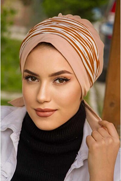 Aişe tesettür Beige Tie-Dye Pattern Banded Bonnet