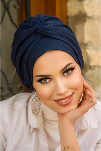 Aişe tesettür Λεπτομερές καπό Navy Blue Twist