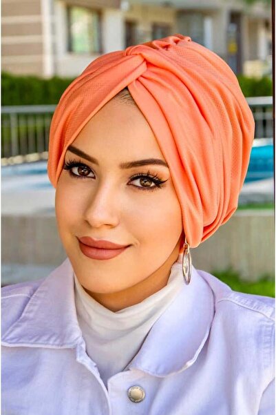 Aişe tesettür Neon Orange Ready Twist Knot Bonnet