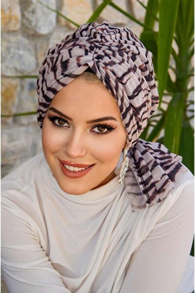 Aişe tesettür Zebra Pattern Tulle Buckle Bonnet