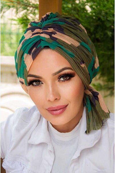 Aişe tesettür Zümrüt Kamuflaj Piliseli Tokalı Bone