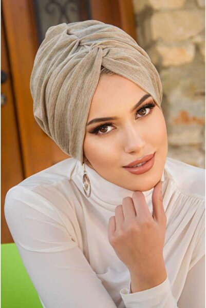 Aişe tesettür Beige Mink Sparkling - Ready Twisted Bonnet Knot