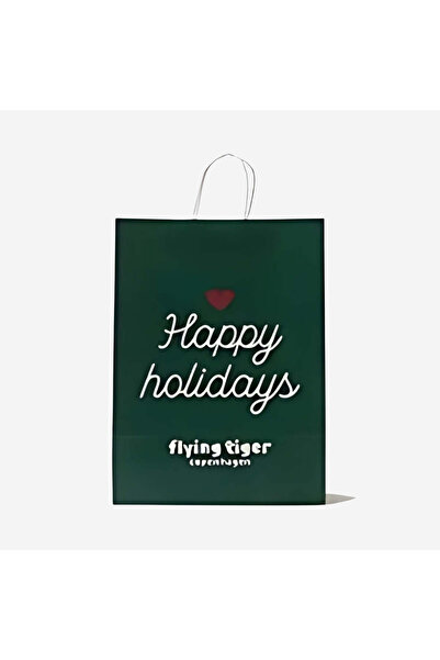 Flying Tiger Copenhagen Happy Holidays Yazılı Yeşil Karton Poşet