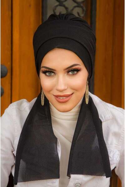 Aişe tesettür Siyah Atkılı Bone