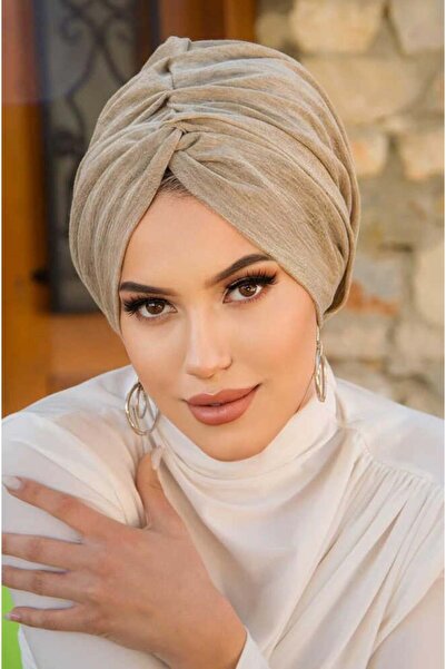 Aişe tesettür Beige Mink Sparkling - Ready Twisted Bonnet Knot