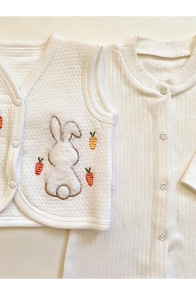 Nayinom Rabbit Embroidered Vest - Overalls with Booties Set - 100% Cotton - 3-6-9-12 Months