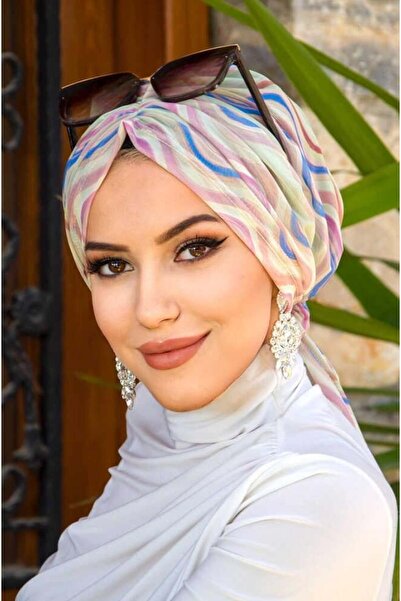 Aişe tesettür Soft Renkler Geometrik Desen Tül Tokalı Bone