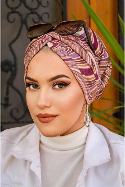 Aişe tesettür Bej Vişne Spiral Desen Burgu Bone