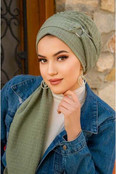 Aişe tesettür Boneta Crinkle de sparanghel cu cataramă și eșarfă