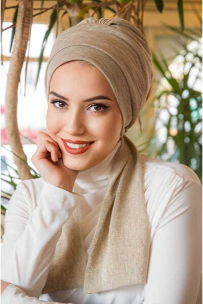 Aişe tesettür Μπεζ καπέλο με λάμψη βιζόν