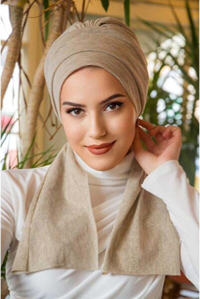 Aişe tesettür Μπεζ καπέλο με λάμψη βιζόν